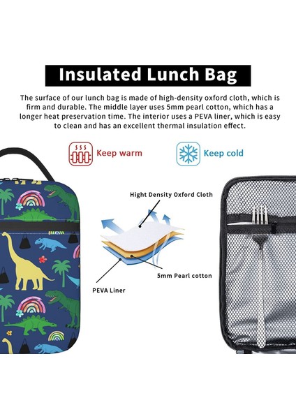 No.1 Stili 21X11X26CM Dinozorlar Desen Öğle Yemeği Çantası Çift Yalıtımlı Sızdırmaz Yemek Kabı Tote Çanta Soğutucu Öğle Yemeği Organizatör Çalışma Seyahat Kamp Için (Yurt Dışından) fırsatları