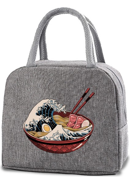 4WAVE005 Tarzı Yalıtımlı Soğutucu Akşam Yemeği Öğle Yemeği Çantaları Dalga Desen Baskı Kanvas Bento Çanta Tote Okul Termal Gıda Saklama Çantası Çanta (Yurt Dışından)