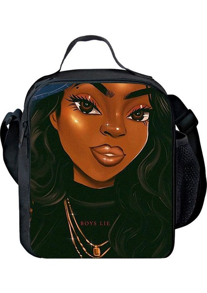 Yeşil Stil Harajuku Yenilik Serin Komik Afrika Kızlar 3D Baskılı Crossbody Çanta Yemek Kabı Okul Gıda Öğle Yemeği Çantası Buz Torbaları (Yurt Dışından)