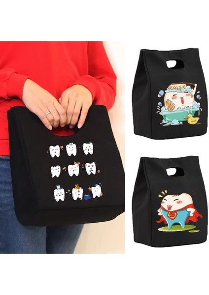 5TEETH020 Tarzı Termal Kanvas Öğle Yemeği Çantaları Kadınlar Için Soğutucu Çanta Çocuklar Yalıtımlı Öğle Yemeği Bento Paketi Gıda Çantası Diş Desen Öğle Yemeği Çantası Çalışmak Için (Yurt Dışından) fırsatları