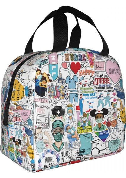 No.3 Tarzı 22X13X20CM Karikatür Hemşirelik Hemşire Yalıtımlı Yemek Çantası Kadınlar Için Taşınabilir Termal Soğutucu Bento Kutusu Çalışma Okulu Seyahat Gıda Çantaları (Yurt Dışından)