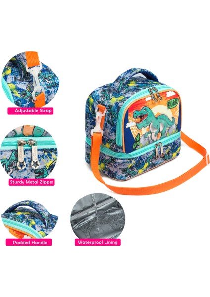 NO.11803 Tarzı 25X17X21CM Gsequins Öğle Yemeği Çantası Çocuklar Için Dinozor Yalıtımlı Çanta Erkek Kız Su Geçirmez Çift Bölmeli Termal Çanta Ayarlanabilir Omuz Askısı (Yurt Dışından) indirimleri
