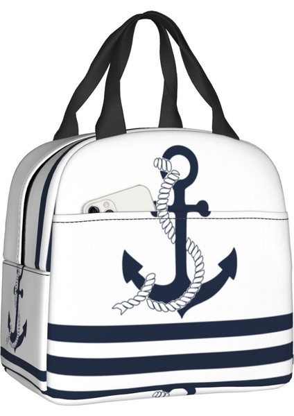 No.5 Tarzı 22X20X13CM Mavi ve Beyaz Çizgili Deniz Mavi Çapalar Termal Yalıtımlı Öğle Yemeği Çantaları Yelkenli Denizci Yeniden Kullanılabilir Çok Fonksiyonlu Yiyecek Kutusu (Yurt Dışından) fiyatları