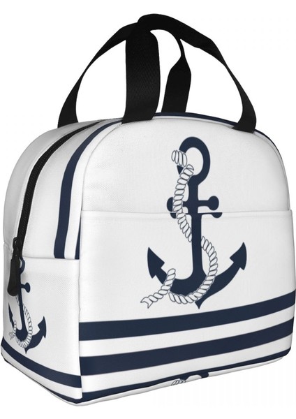 No.5 Tarzı 22X20X13CM Mavi ve Beyaz Çizgili Deniz Mavi Çapalar Termal Yalıtımlı Öğle Yemeği Çantaları Yelkenli Denizci Yeniden Kullanılabilir Çok Fonksiyonlu Yiyecek Kutusu (Yurt Dışından) modelleri