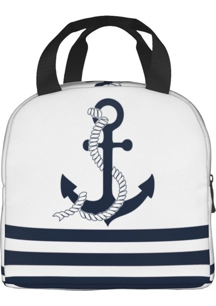 No.5 Tarzı 22X20X13CM Mavi ve Beyaz Çizgili Deniz Mavi Çapalar Termal Yalıtımlı Öğle Yemeği Çantaları Yelkenli Denizci Yeniden Kullanılabilir Çok Fonksiyonlu Yiyecek Kutusu (Yurt Dışından) fırsatları