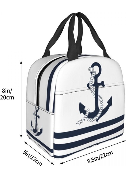 No.5 Tarzı 22X20X13CM Mavi ve Beyaz Çizgili Deniz Mavi Çapalar Termal Yalıtımlı Öğle Yemeği Çantaları Yelkenli Denizci Yeniden Kullanılabilir Çok Fonksiyonlu Yiyecek Kutusu (Yurt Dışından) indirimleri