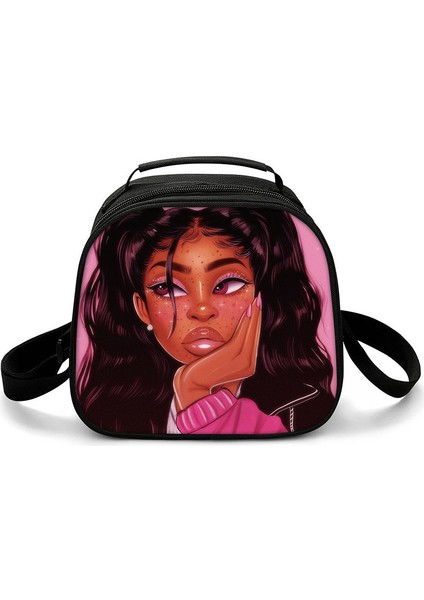 Siyah Stil Harajuku Yenilik Serin Afrika Kızlar 3D Baskılı Crossbody Çanta Yarım Daire Yemek Kabı Okul Gıda Öğle Yemeği Çantası Buz Torbaları (Yurt Dışından)