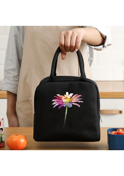 4DAISY013 Tarzı Öğle Yemeği Çantası Soğutucu Tote Taşınabilir Yalıtımlı Fermuar Termal Kanvas Çanta Gıda Unisex Seyahat Öğle Yemeği Kutusu Organizatör Çanta Papatya Baskı (Yurt Dışından)