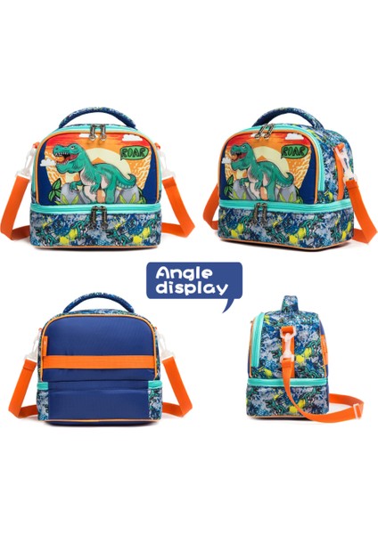 NO.11806 Stili 25X17X21CM Gsequins Öğle Yemeği Çantası Çocuklar Için Dinozor Yalıtımlı Çanta Erkek Kız Su Geçirmez Çift Bölmeli Termal Çanta Ayarlanabilir Omuz Askısı (Yurt Dışından) fırsatları