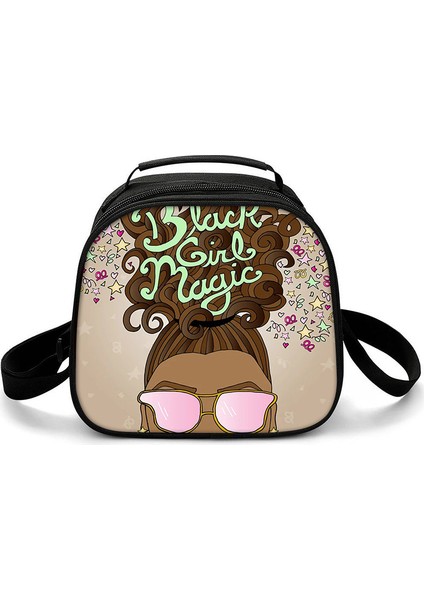 Gümüş Tarzı Harajuku Yenilik Serin Afrika Kızlar 3D Baskılı Crossbody Çanta Yarım Daire Yemek Kabı Okul Gıda Öğle Yemeği Çantası Buz Torbaları (Yurt Dışından)