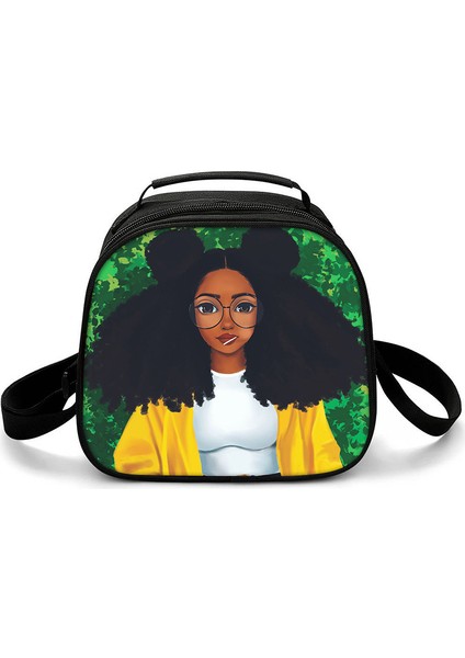 Gümüş Tarzı Harajuku Yenilik Serin Afrika Kızlar 3D Baskılı Crossbody Çanta Yarım Daire Yemek Kabı Okul Gıda Öğle Yemeği Çantası Buz Torbaları (Yurt Dışından) modelleri