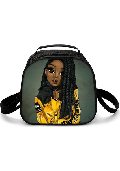 Gümüş Tarzı Harajuku Yenilik Serin Afrika Kızlar 3D Baskılı Crossbody Çanta Yarım Daire Yemek Kabı Okul Gıda Öğle Yemeği Çantası Buz Torbaları (Yurt Dışından) fırsatları