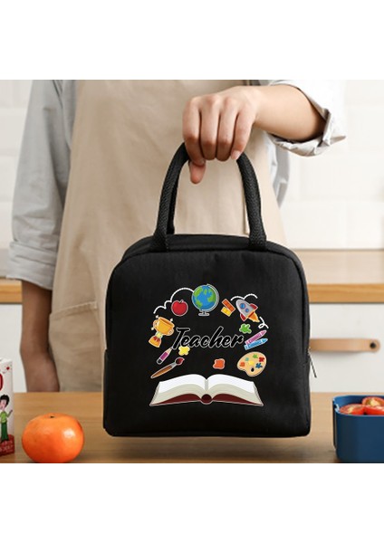 4TEACHER008 Stili Yalıtımlı Öğle Yemeği Çantası Fermuar Soğutucu Tote Termal Çanta Yemek Kabı Kanvas Gıda Öğle Yemeği Çantaları Çalışma Çanta Öğretmen Desen (Yurt Dışından)