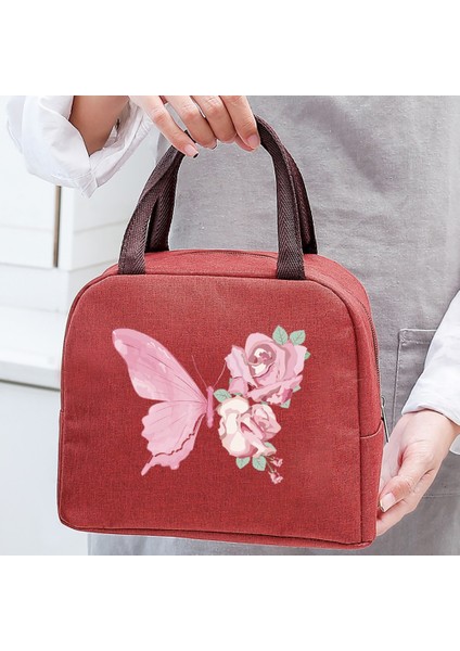 Siyah Stil Öğle Yemeği Yalıtımlı Çanta Termal Gıda Çanta Çanta Organizatör Pembe Çiçek Kelebek Partten Unisex Soğutucu Tote Çalışmak Için (Yurt Dışından)