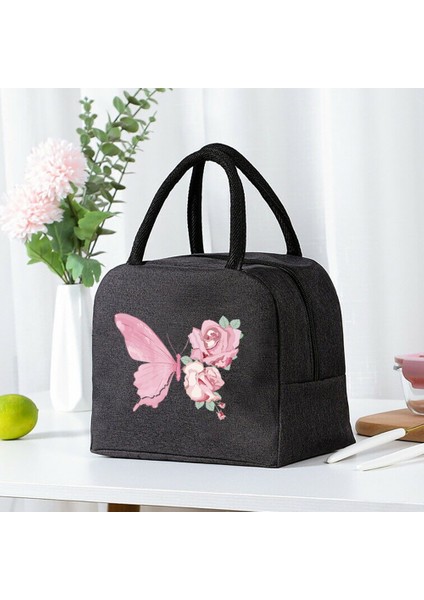 Siyah Stil Öğle Yemeği Yalıtımlı Çanta Termal Gıda Çanta Çanta Organizatör Pembe Çiçek Kelebek Partten Unisex Soğutucu Tote Çalışmak Için (Yurt Dışından) indirimleri