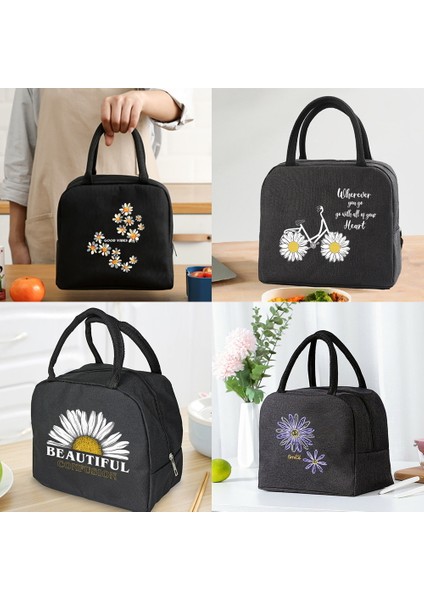 4DAISY015 Tarzı Öğle Yemeği Çantası Soğutucu Tote Taşınabilir Yalıtımlı Fermuar Termal Kanvas Çanta Gıda Unisex Seyahat Öğle Yemeği Kutusu Organizatör Çanta Papatya Baskı (Yurt Dışından) fırsatları