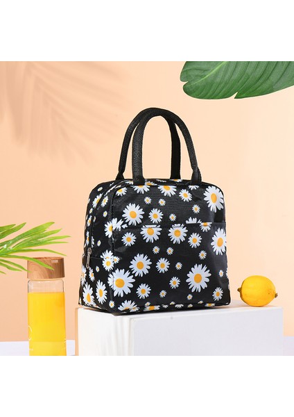 Siyah Stil Moda Papatya Baskı Taşınabilir Yemek Kabı Çantası Çok Fonksiyonlu Isı Yalıtımı Açık Soğuk Hava Deposu Buz Torbası Yemek Kabı Kadınlar Için (Yurt Dışından)