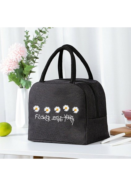 4DAISY002 Tarzı Öğle Yemeği Çantası Soğutucu Tote Taşınabilir Yalıtımlı Fermuar Termal Kanvas Çanta Gıda Unisex Seyahat Öğle Yemeği Kutusu Organizatör Çanta Papatya Baskı (Yurt Dışından)