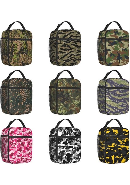 No.8 Tarzı 26X21X11CM Camo Yalıtımlı Öğle Yemeği Çantası Kadınlar Için Su Geçirmez Askeri Kamuflaj Soğutucu Termal Öğle Yemeği Çantası Plaj Kamp Seyahat (Yurt Dışından)