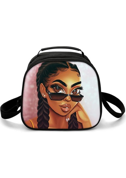 Bej Tarzı Harajuku Yenilik Serin Afrika Kızlar 3D Baskılı Crossbody Çanta Yarım Daire Yemek Kabı Okul Gıda Öğle Yemeği Çantası Buz Torbaları (Yurt Dışından)