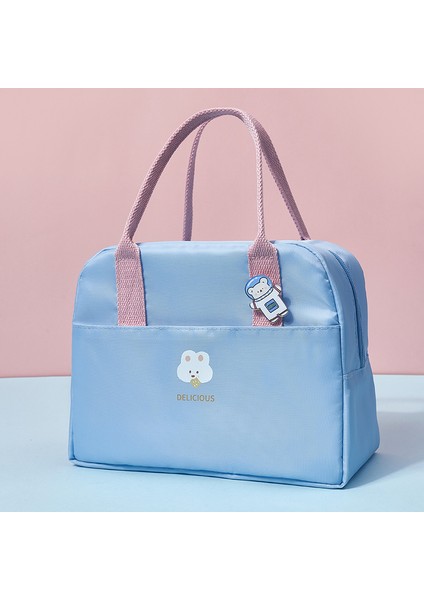 Mavi Stil Öğle Yemeği Kutusu Çantası Kadın Kalınlaşmış Taşınabilir Termal Çanta Oxford Kumaş Su Geçirmez Büyük Kapasiteli Yalıtımlı Pirinç Bento Çanta Loncheras (Yurt Dışından)