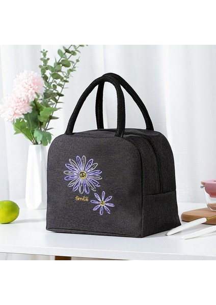 4DAISY006 Tarzı Öğle Yemeği Çantası Soğutucu Tote Taşınabilir Yalıtımlı Fermuar Termal Kanvas Çanta Gıda Unisex Seyahat Öğle Yemeği Kutusu Organizatör Çanta Papatya Baskı (Yurt Dışından)