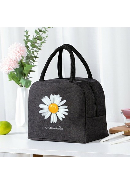 4DAISY014 Tarzı Öğle Yemeği Çantası Soğutucu Tote Taşınabilir Yalıtımlı Fermuar Termal Kanvas Çanta Gıda Unisex Seyahat Öğle Yemeği Kutusu Organizatör Çanta Papatya Baskı (Yurt Dışından)