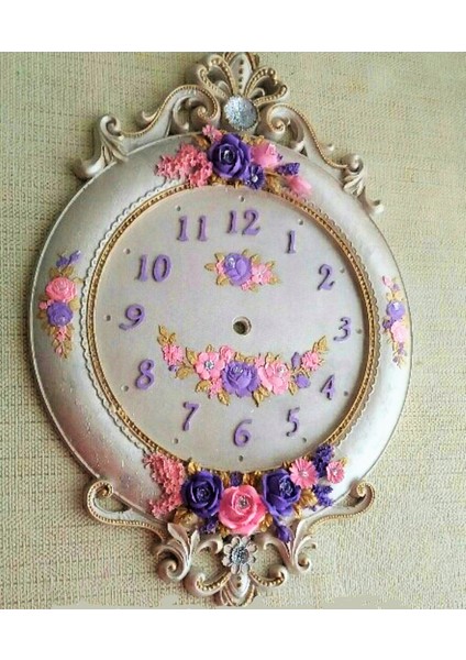 Gül Çiçek Kabartmalı 44CM Saat Silikon Kalıp K-288