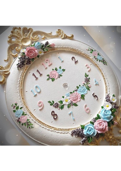 Gül Çiçek Kabartmalı 44CM Saat Silikon Kalıp K-288