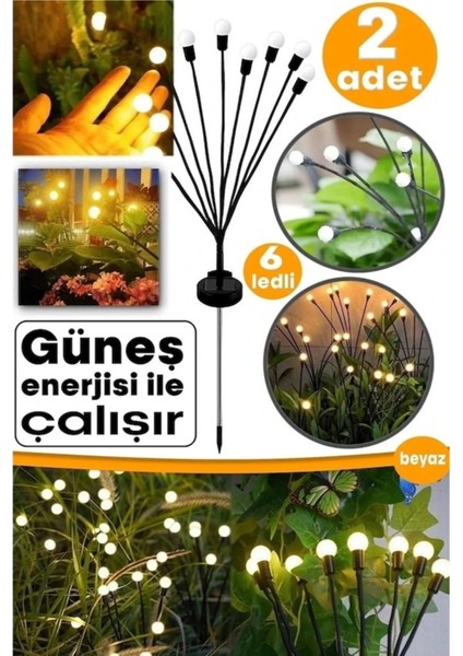 Sarı 2 Adet 6 Ledli Solar Güneş Enerjili Ateş Böceği Çiçek Lamba 12 Adet LED Işık Bahçe Lambası 0 -