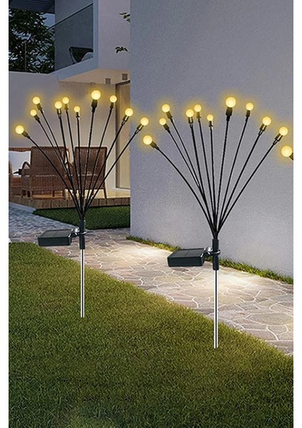 Sarı 2 Adet 6 Ledli Solar Güneş Enerjili Ateş Böceği Çiçek Lamba 12 Adet LED Işık Bahçe Lambası 0 -