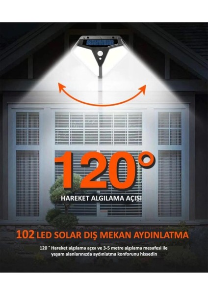 Beyaz Hareket Sensörlü Solar Güneş Enerjili Su Geçirmez LED Aydınlatma Dış Mekan Bahçe 102 LED Li L