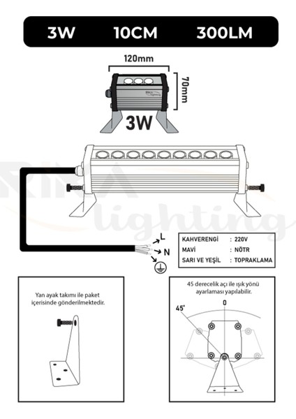 3W - 10CM (Amber) LED Wallwasher - Duvar Boyama fırsatları