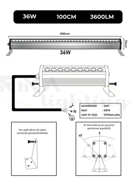 LED Wallwasher 36W - 100CM (Amber) - Duvar Boyama fiyatları