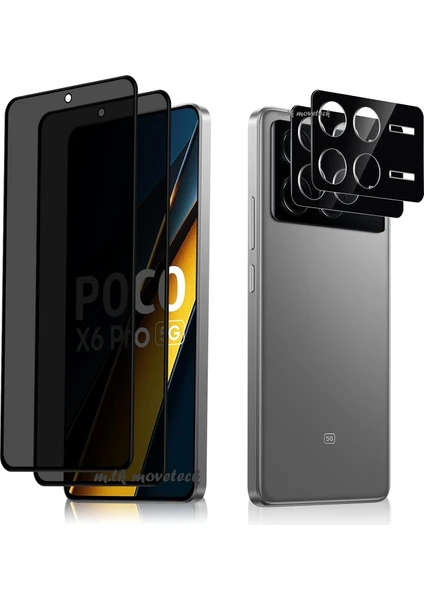 MTK Moveteck Xiaomi Poco X6 Pro Kamera Lens Koruma Camı ve Hayalet Ekran Camı 2'li Set (Birer Adet)