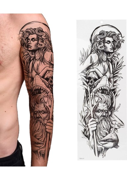 Gerçekci Geçici Medusa Poseidon Deniz Tanrısı Kol Kaplama Tattoo Dövme Modelleri