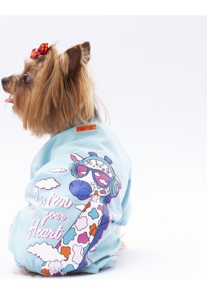Bebe Mavi Giraffe Kedi Köpek Pijaması
