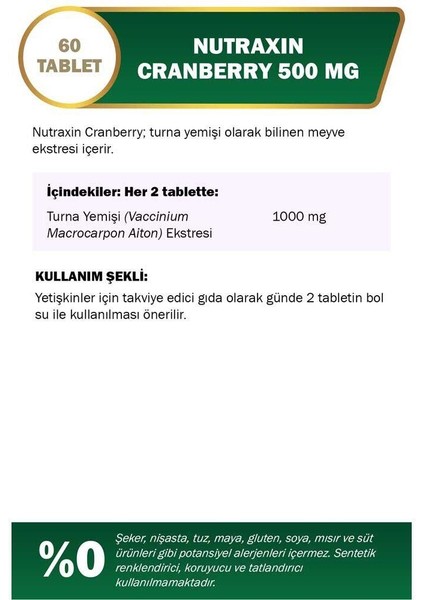 Cranberry 500 Mg 60 Tablet modelleri