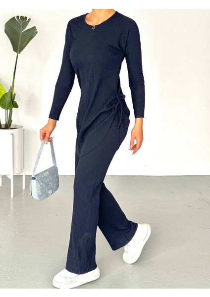 Kadın Yandan Kuşak Detaylı Fitilli Kaşkorse Kumaş Ikili Takım