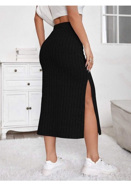 Kadın Yırtmaçlı Fitilli Kaşkorse Midi Boy Etek fiyatları