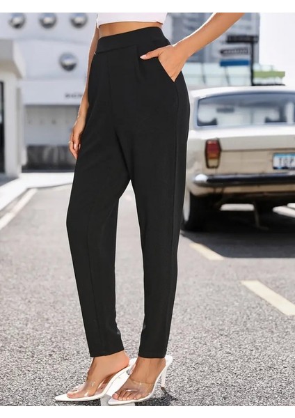 Kadın Yüksek Bel Cepli Rahat Kesim Ithal Krep Pantolon