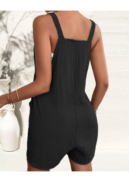 Kadın Kolsuz Askı Aksesuarlı Önü Bağlama Detay Salopet Şort Tulum indirimleri