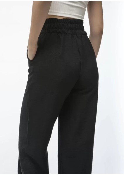 Yüksek Bel Keten Pantalon - Siyah fiyatları