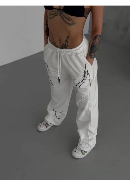 Unisex Dijital Baskılı Eşofman Altı - Beyaz modelleri