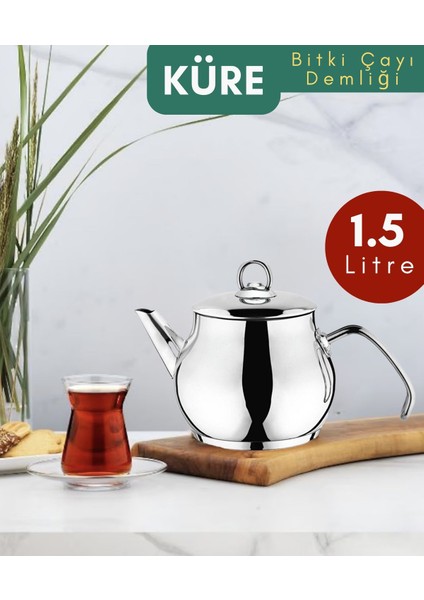 YUNUSOĞLU HOME 2 - 2,99 L Küre 1.50 Lt. Paslanmaz Çelik Bitki Çayı Demliği Paslanmaz Çelik Metalik