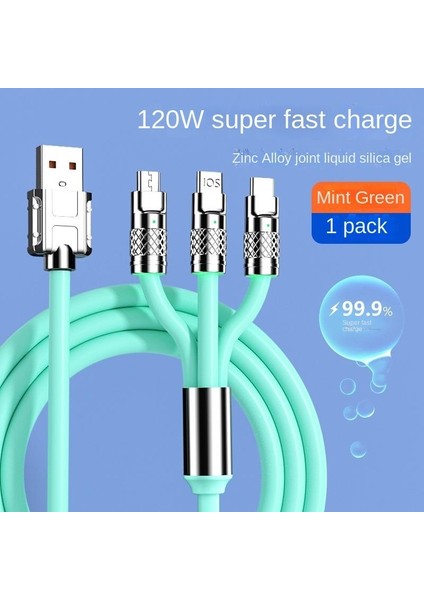 Android Apple Huawei Süper Hızlı Şarj Için 120W 3'ü 1 Arada Çinko Alaşımlı Veri Kablosu (Yurt Dışından)
