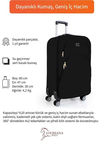 Büyük Boy 4 Teker Kumaş Valiz Siyah 1081