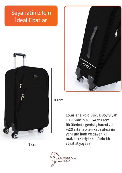 Büyük Boy 4 Teker Kumaş Valiz Siyah 1081