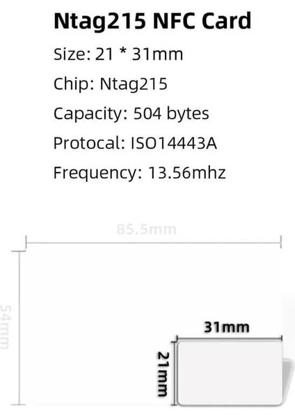 - 25 Adet NTAG215 Nfc Kart - 13.56 Mhz 504 Byte - 21*31 mm - Yeniden Yazılabilir - ISO14443A