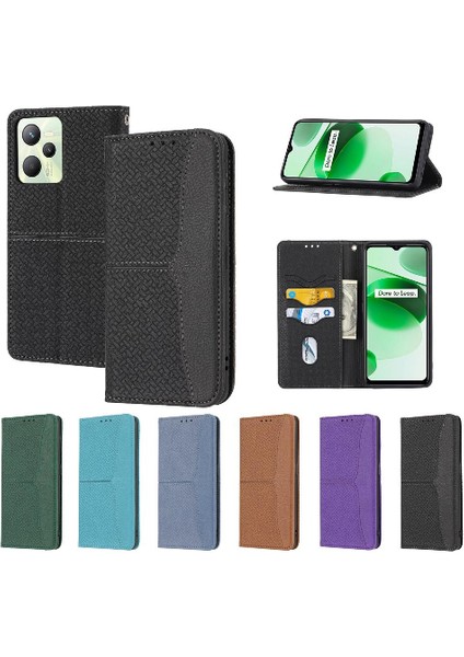 Realme C35 Kredi Kartı Tutucu Pu Deri Kapak Flip Folio Kitap Için Kılıf (Yurt Dışından)